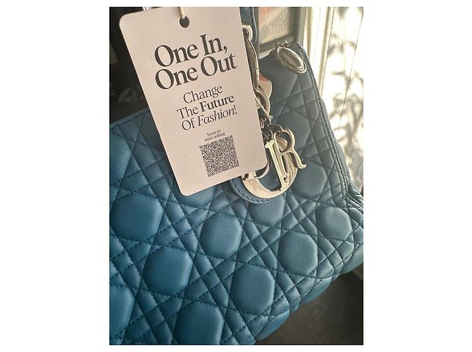 Borsa Lady Dior Media in pelle blu - vista 11