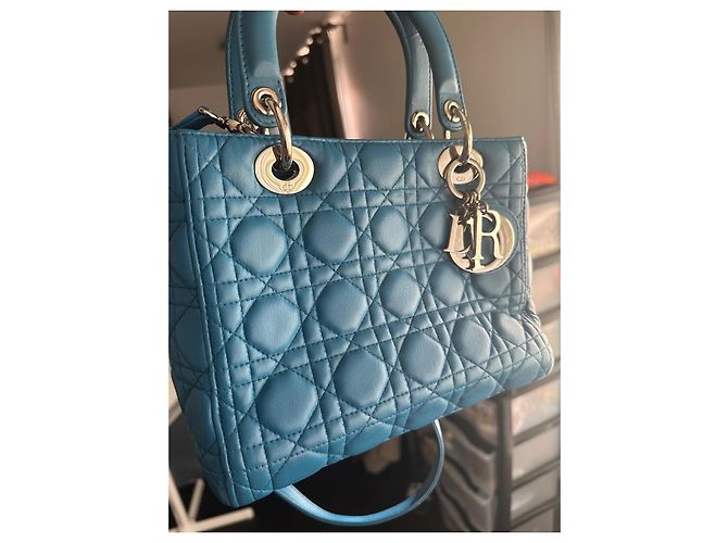Borsa Lady Dior Media in pelle blu - vista 2