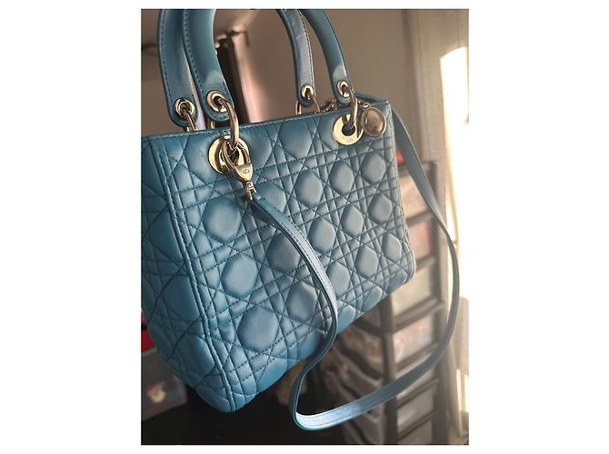 Borsa Lady Dior Media in pelle blu - vista 3