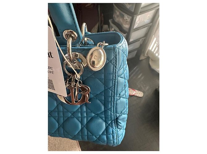 Borsa Lady Dior Media in pelle blu - vista 4