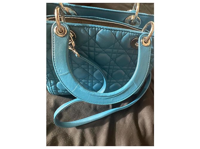 Borsa Lady Dior Media in pelle blu - vista 5