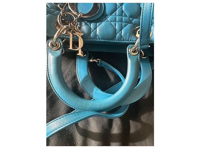 Borsa Lady Dior Media in pelle blu - vista 6
