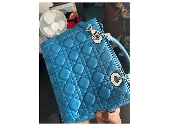 Borsa Lady Dior Media in pelle blu - vista 7