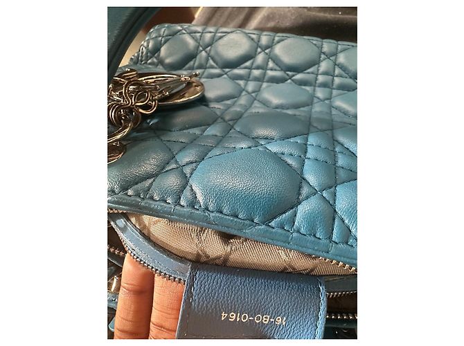 Borsa Lady Dior Media in pelle blu - vista 8