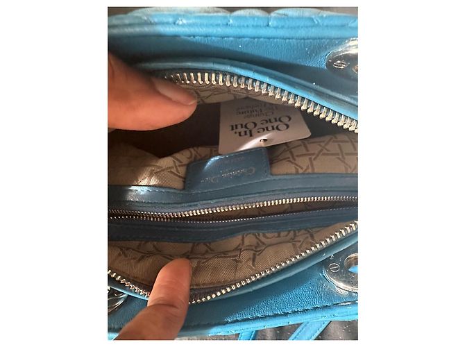 Borsa Lady Dior Media in pelle blu - vista 9