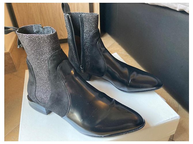 Stivaletti Emporio Armani in Pelle Nera e Glitter - vista 12