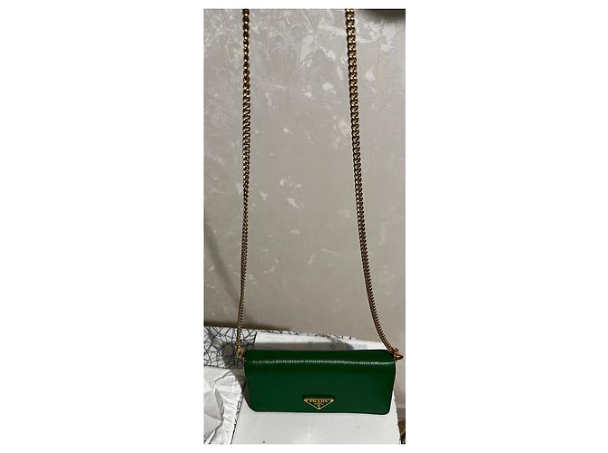Prada grüne Ledergeldbörse mit Kette - Ansicht 5