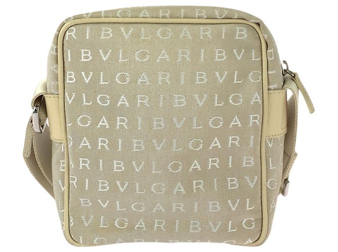 Bulgari Bolsa de Ombro/Necessaire BVLGARI Logomania em Lona Bege e Couro - vista 2