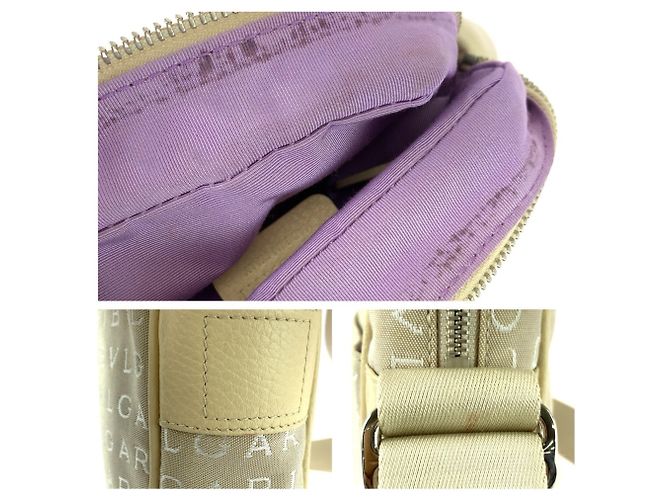 Bulgari Bolsa de Ombro/Necessaire BVLGARI Logomania em Lona Bege e Couro - vista 6