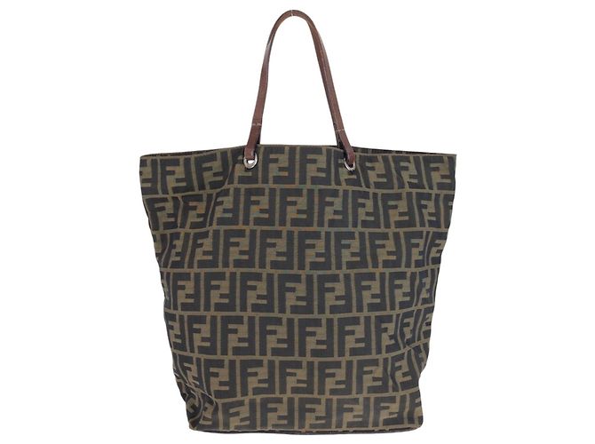 Fendi Zucca Tote Bag Braun Leder und Canvas - Ansicht 2
