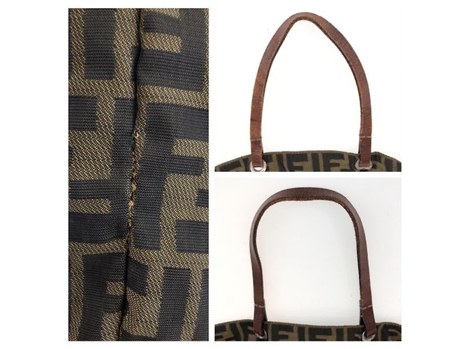 Fendi Zucca Tote Bag Braun Leder und Canvas - Ansicht 6