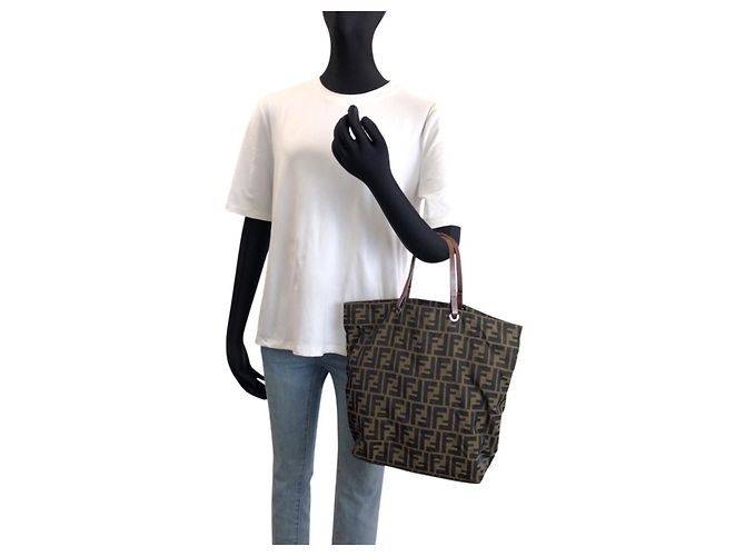 Fendi Zucca Tote Bag Braun Leder und Canvas - Ansicht 7