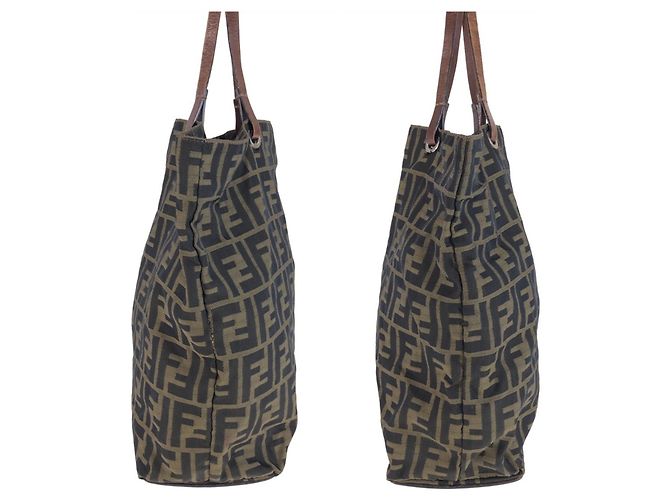 Fendi Zucca Tote Bag Braun Leder und Canvas - Ansicht 8