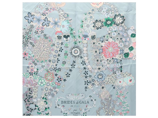 Hermès Foulard Hermes Carre 90 BRIDES de GALA Bianco Blu Multicolore - vista 5