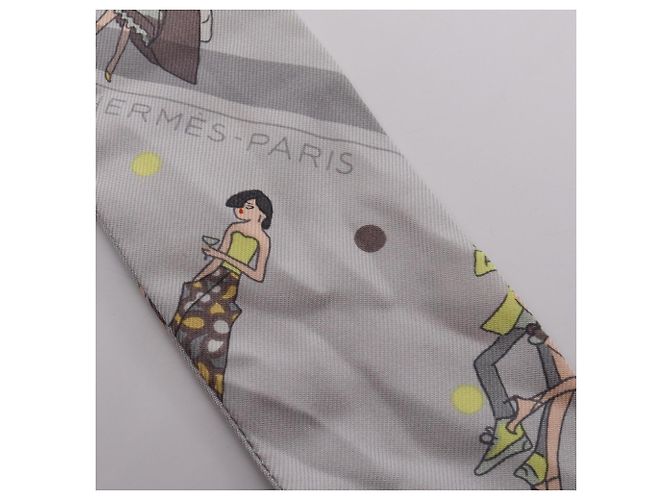 Hermès Hermes Twilly EX-LIBRIS LES PARISIENNE Seidenschal Braun Mehrfarben Gelb - Ansicht 8