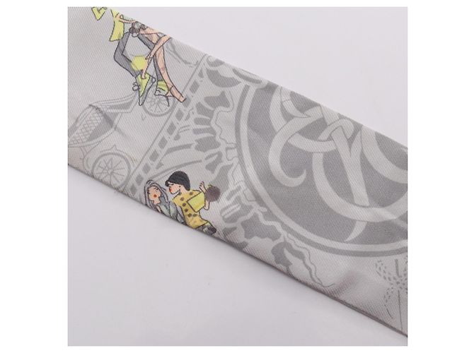 Hermès Hermes Twilly EX-LIBRIS LES PARISIENNE Seidenschal Braun Mehrfarben Gelb - Ansicht 9
