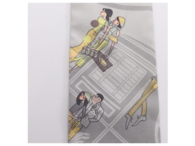 Hermès Hermes Twilly EX-LIBRIS LES PARISIENNE Seidentuch Braun Mehrfarben Gelb - Ansicht 7