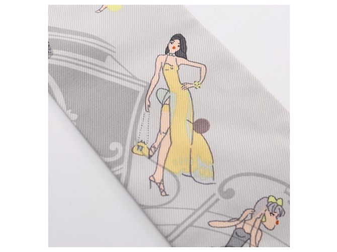 Hermès Hermes Twilly EX-LIBRIS LES PARISIENNE Seidentuch Braun Mehrfarben Gelb - Ansicht 8