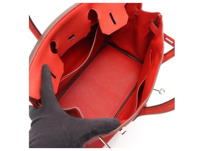Hermès Borsa Hermes Birkin 30 in pelle Togo rossa Rosso - vista 3