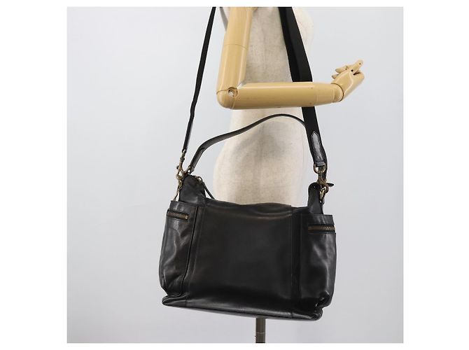 Borsa a Tracolla Coach in Pelle 2way Nera Tono Oro Auth 195478A Nero - vista 27