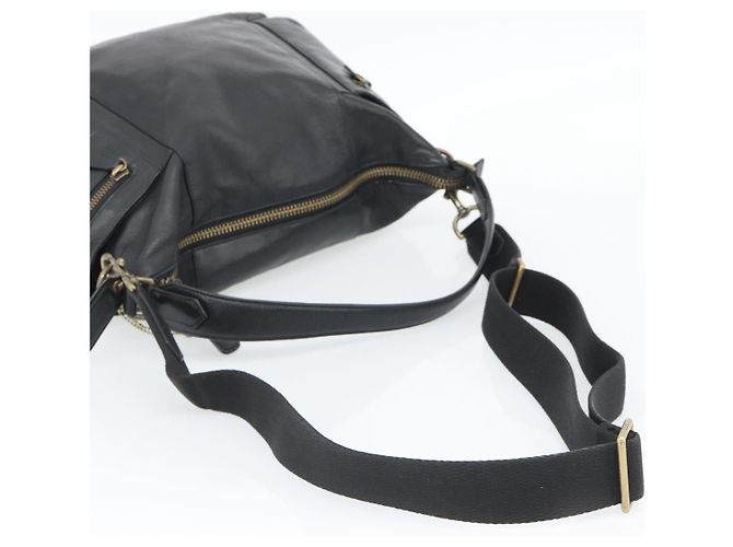 Borsa a Tracolla Coach in Pelle 2way Nera Tono Oro Auth 195478A Nero - vista 8