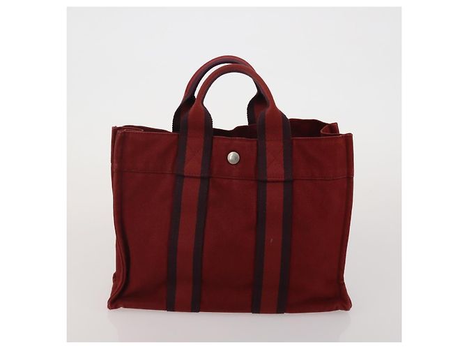 Hermès Borsa HERMES Fourre Tout in cotone 5 Set Nero Rosso Blu Navy Auth BA14521 - vista 17
