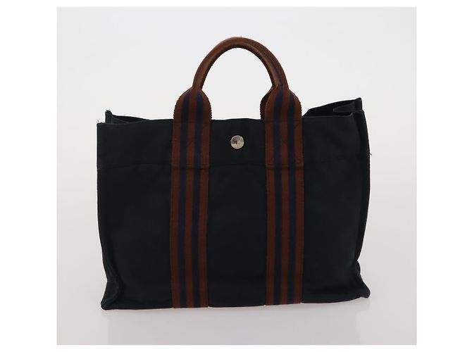 Hermès Borsa HERMES Fourre Tout in cotone 5 Set Nero Rosso Blu Navy Auth BA14521 - vista 22