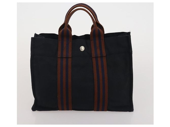 Hermès Borsa HERMES Fourre Tout in cotone 5 Set Nero Rosso Blu Navy Auth BA14521 - vista 23