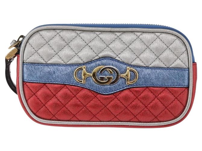 GUCCI Pochette in pelle Oro Argento 542202 Auth 196828V D'oro - vista 13