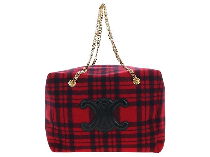 Céline Borsa CELINE Triomphe Chain Large Pliage Patapan in lana rossa e oro Auth 194727SAM Rosso D'oro - vista 13