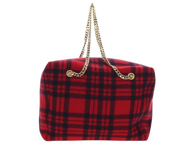 Céline Borsa CELINE Triomphe Chain Large Pliage Patapan in lana rossa e oro Auth 194727SAM Rosso D'oro - vista 2