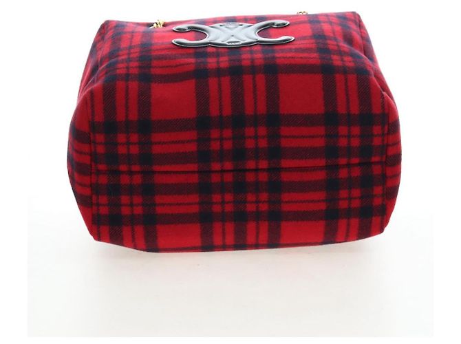 Céline Borsa CELINE Triomphe Chain Large Pliage Patapan in lana rossa e oro Auth 194727SAM Rosso D'oro - vista 5