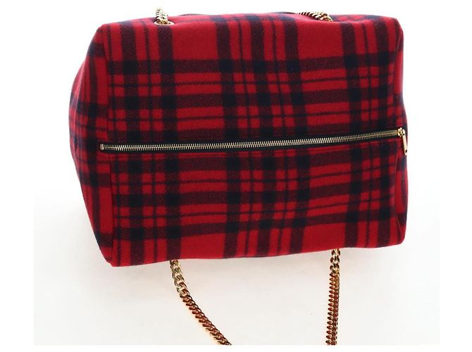 Céline Borsa CELINE Triomphe Chain Large Pliage Patapan in lana rossa e oro Auth 194727SAM Rosso D'oro - vista 6