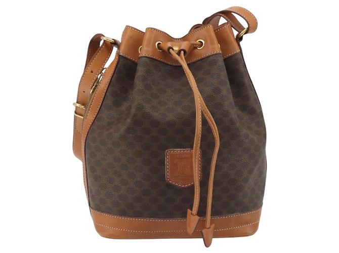 Céline Borsa a Tracolla CELINE Macadam Canvas PVC Pelle Marrone Oro Auth 194254A D'oro - vista 13