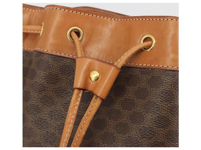 Céline Borsa a Tracolla CELINE Macadam Canvas PVC Pelle Marrone Oro Auth 194254A D'oro - vista 18