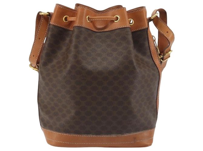 Céline Borsa a Tracolla CELINE Macadam Canvas PVC Pelle Marrone Oro Auth 194254A D'oro - vista 2