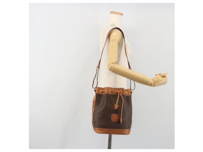 Céline Borsa a Tracolla CELINE Macadam Canvas PVC Pelle Marrone Oro Auth 194254A D'oro - vista 25