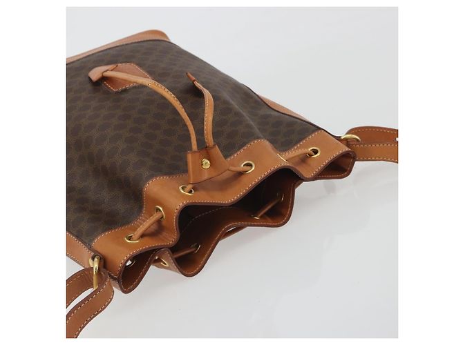 Céline Borsa a Tracolla CELINE Macadam Canvas PVC Pelle Marrone Oro Auth 194254A D'oro - vista 6