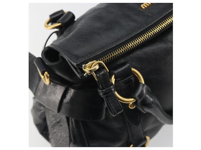 Borsa a mano Miu Miu in pelle nera tono oro Auth 195427 Nero - vista 10