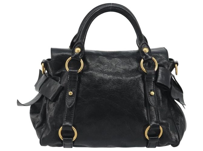 Borsa a mano Miu Miu in pelle nera tono oro Auth 195427 Nero - vista 2