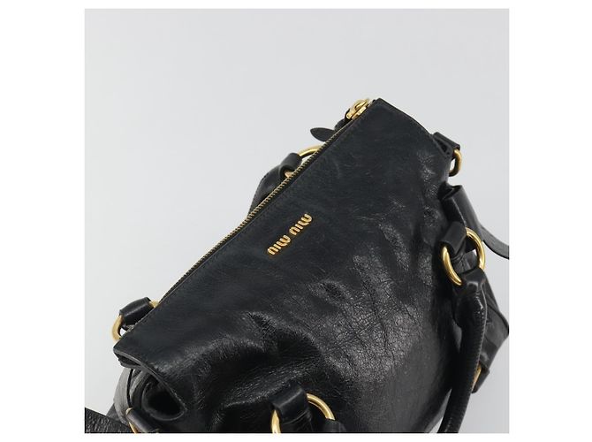 Borsa a mano Miu Miu in pelle nera tono oro Auth 195427 Nero - vista 6