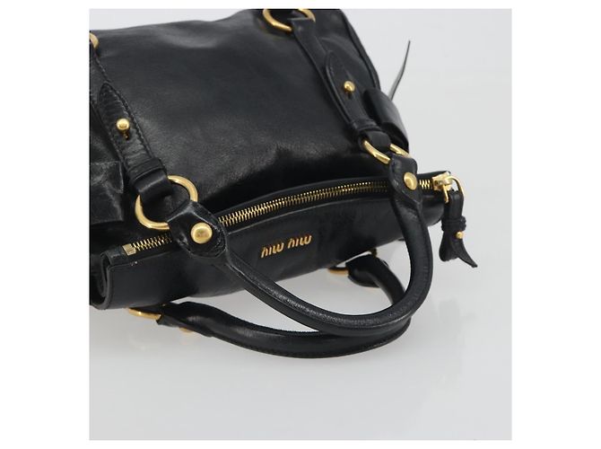 Borsa a mano Miu Miu in pelle nera tono oro Auth 195427 Nero - vista 7