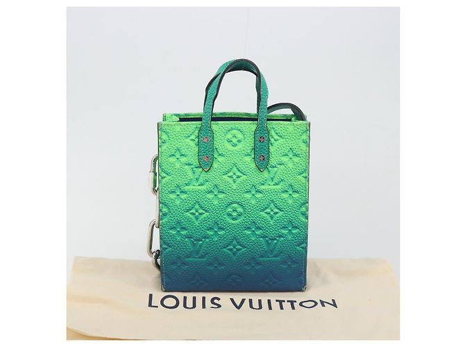 LOUIS VUITTON Taurillon Clemence Illusion Sac Plat XS Verde M81221 Auth 193755SM Blu - vista 12