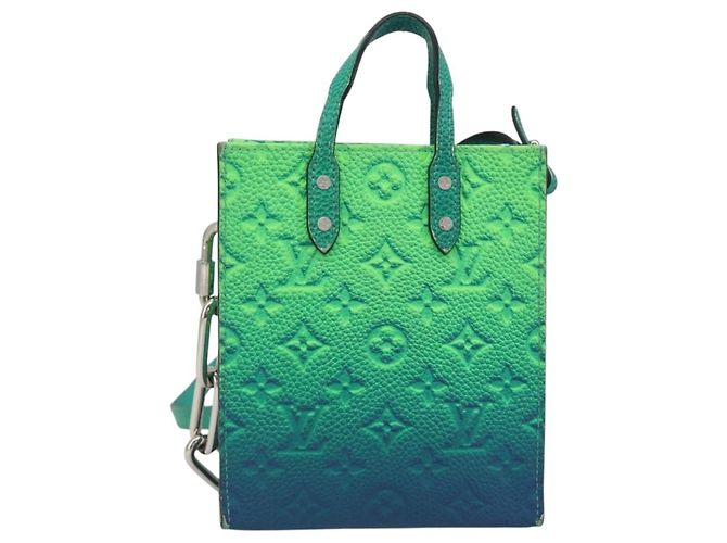 LOUIS VUITTON Taurillon Clemence Illusion Sac Plat XS Verde M81221 Auth 193755SM Blu - vista 13