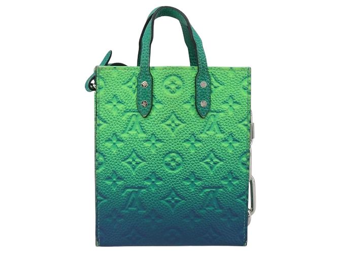 LOUIS VUITTON Taurillon Clemence Illusion Sac Plat XS Verde M81221 Auth 193755SM Blu - vista 2