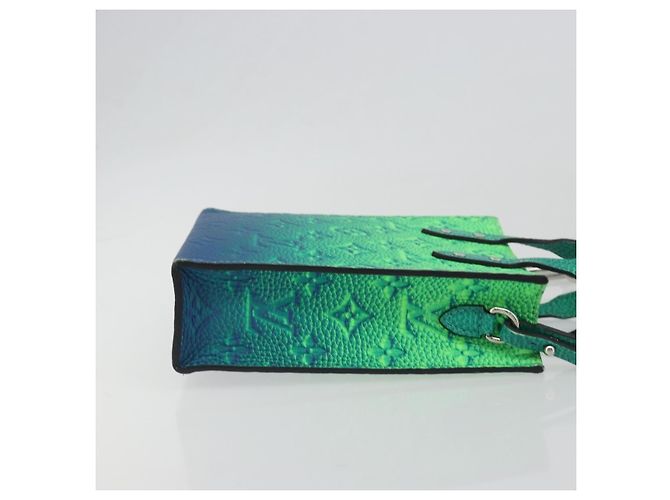 LOUIS VUITTON Taurillon Clemence Illusion Sac Plat XS Verde M81221 Auth 193755SM Blu - vista 3