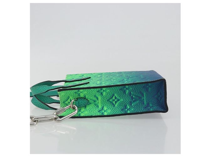 LOUIS VUITTON Taurillon Clemence Illusion Sac Plat XS Verde M81221 Auth 193755SM Blu - vista 4