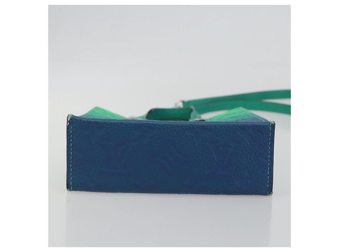 LOUIS VUITTON Taurillon Clemence Illusion Sac Plat XS Verde M81221 Auth 193755SM Blu - vista 5