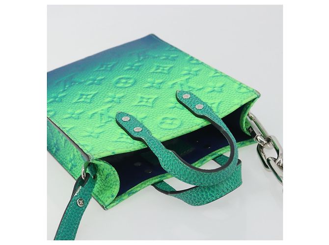 LOUIS VUITTON Taurillon Clemence Illusion Sac Plat XS Verde M81221 Auth 193755SM Blu - vista 6