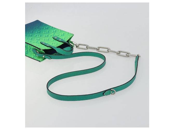 LOUIS VUITTON Taurillon Clemence Illusion Sac Plat XS Verde M81221 Auth 193755SM Blu - vista 8